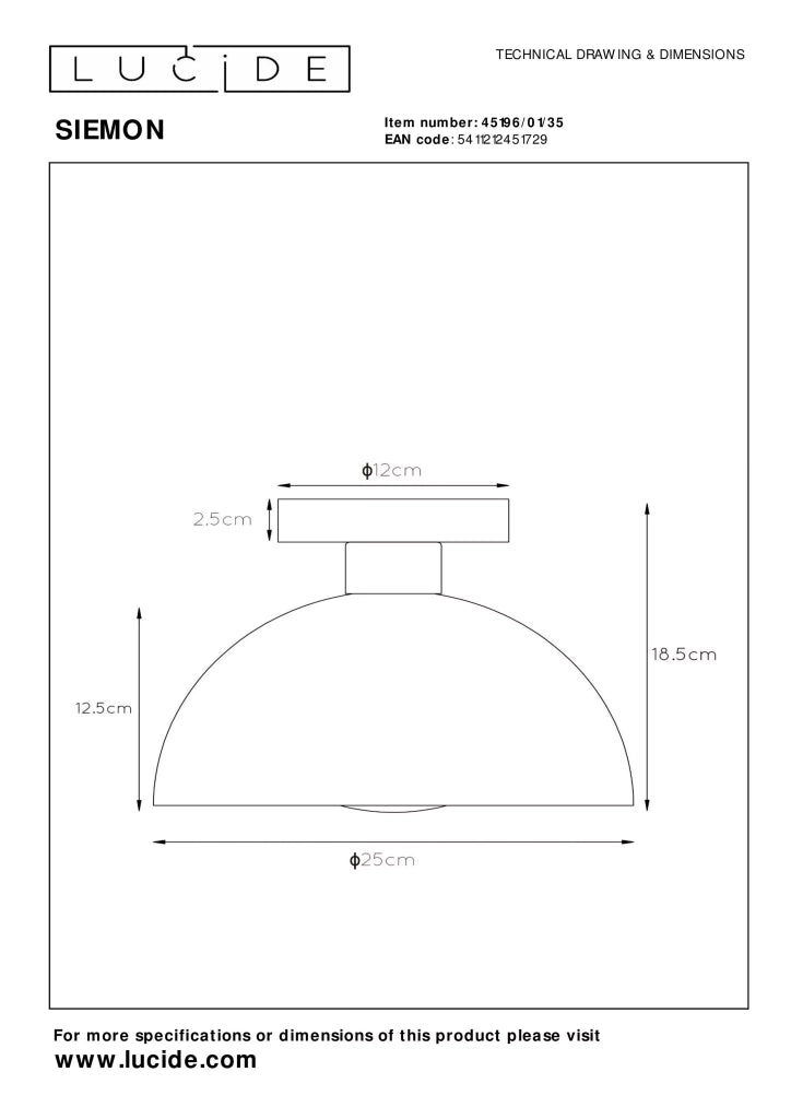 Plafoniera semicircolare blu oro Siemon Lucide E27