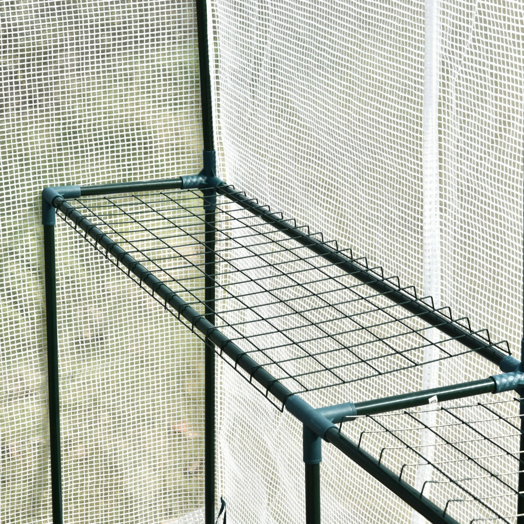 Serra da Giardino a Casetta con Rivestimento in PE ¨C Xylo ¨C 4 Ripiani, Porta a Cerniera, 186x120x190cm, Bianco