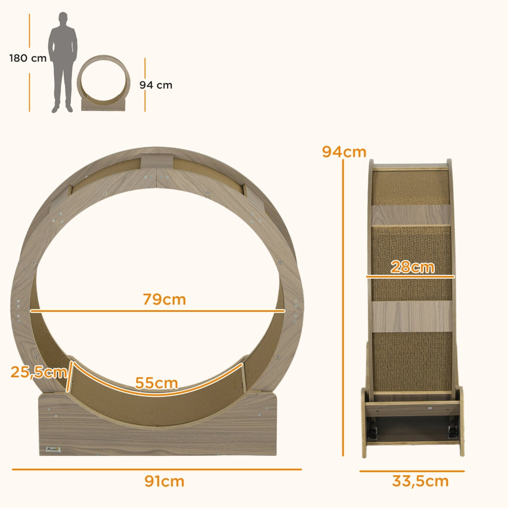 Ruota da corsa per gatti ¨C Xylo ¨C Con freno di sicurezza e tappetino tiragraffi rimovibile 91 cm marrone