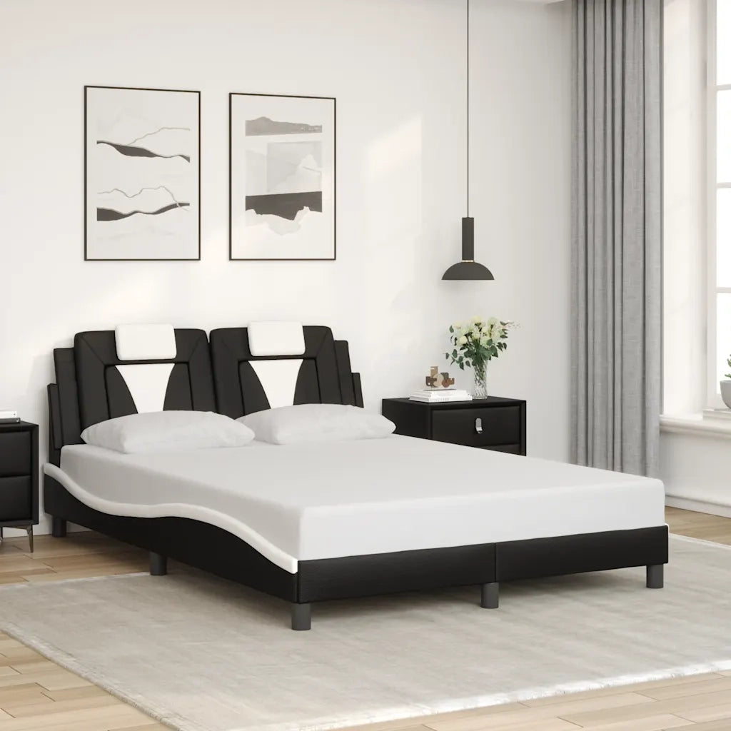 Letto matrimoniale | Letto per adulti | Giroletto Viana senza Materasso Nero e Bianco 140x200 cm in Similpelle