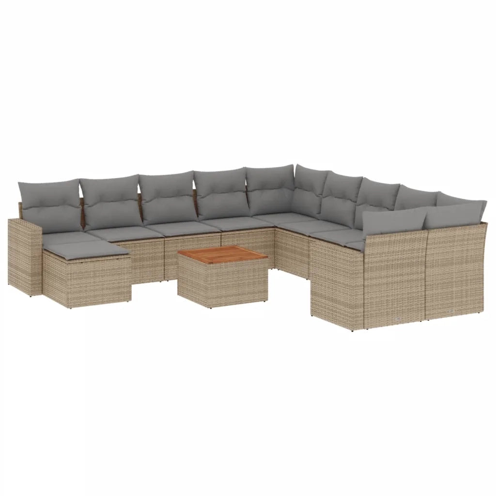 Set Divano da Giardino 12 pz con Cuscini Beige Misto Polyrattan