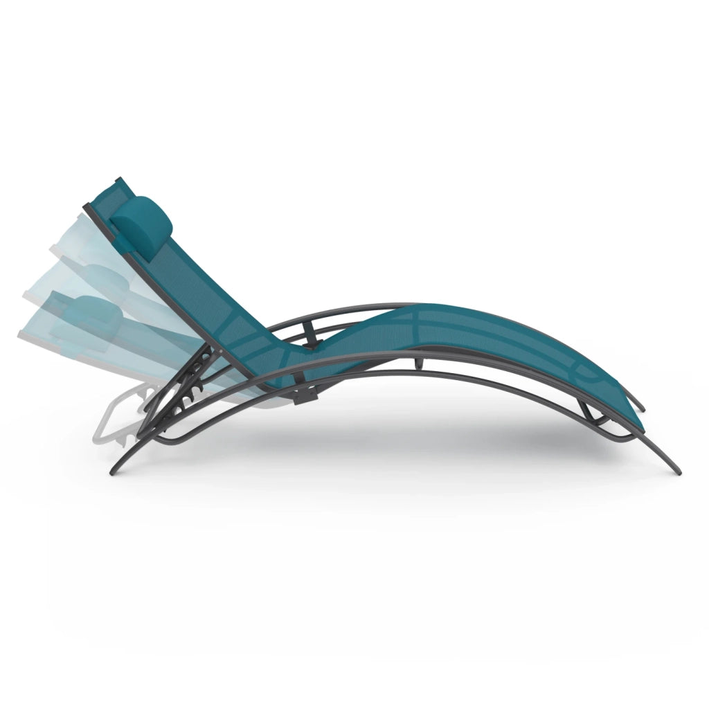 IDMarket - Set di 2 lettini da giardino reclinabili in acciaio HAVANE in tela blu anatra con cuscini