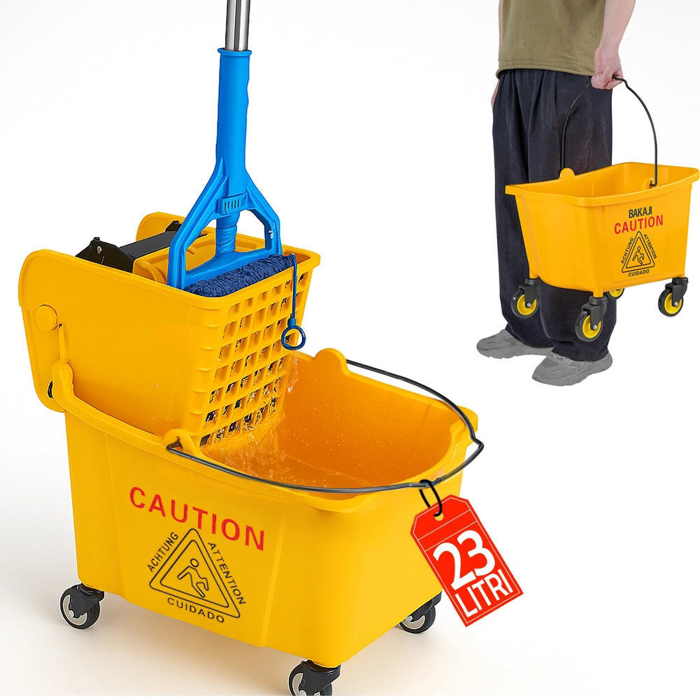 Carrello Pulizie Professionale Secchio Lavapavimenti 23 Lt per Mocio con Ruote
