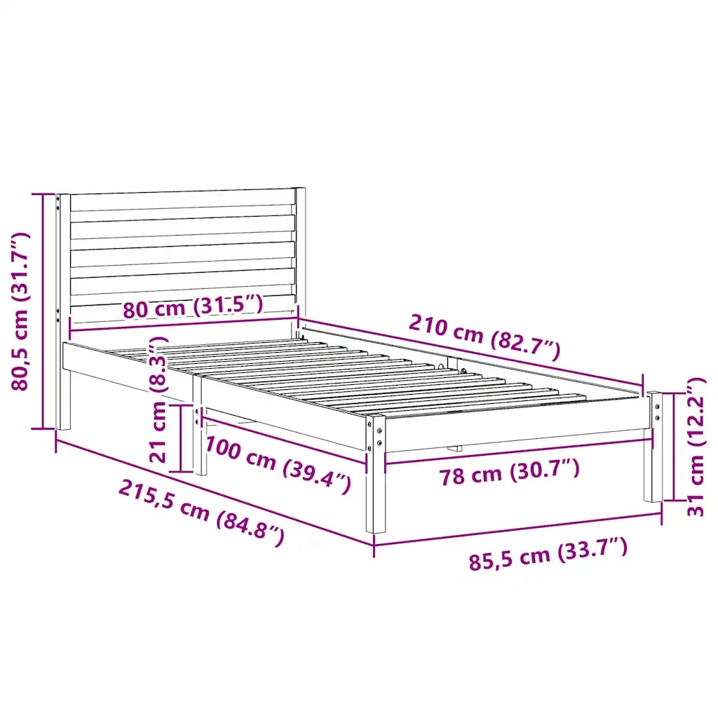 Letto singolo | Letto per adulti | Struttura del letto Marrone cerato 80 x 210 cm Pino massello