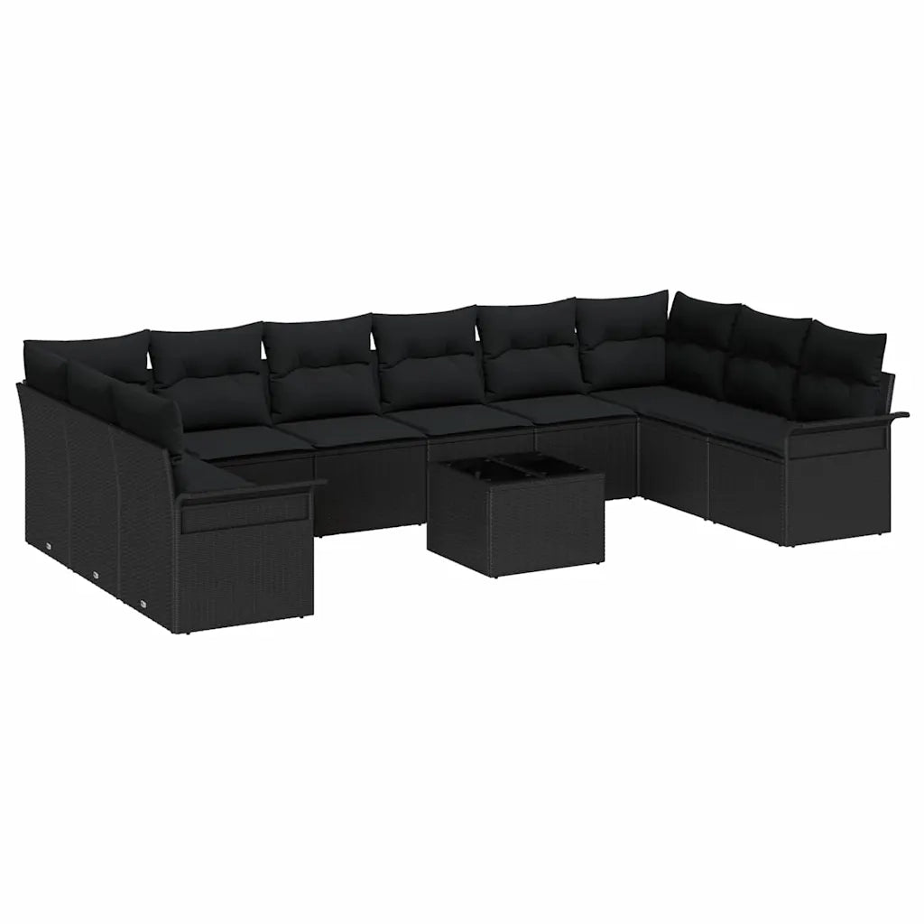 Set Divano da Giardino con cuscino 11 pcs Nero Poly Rattan