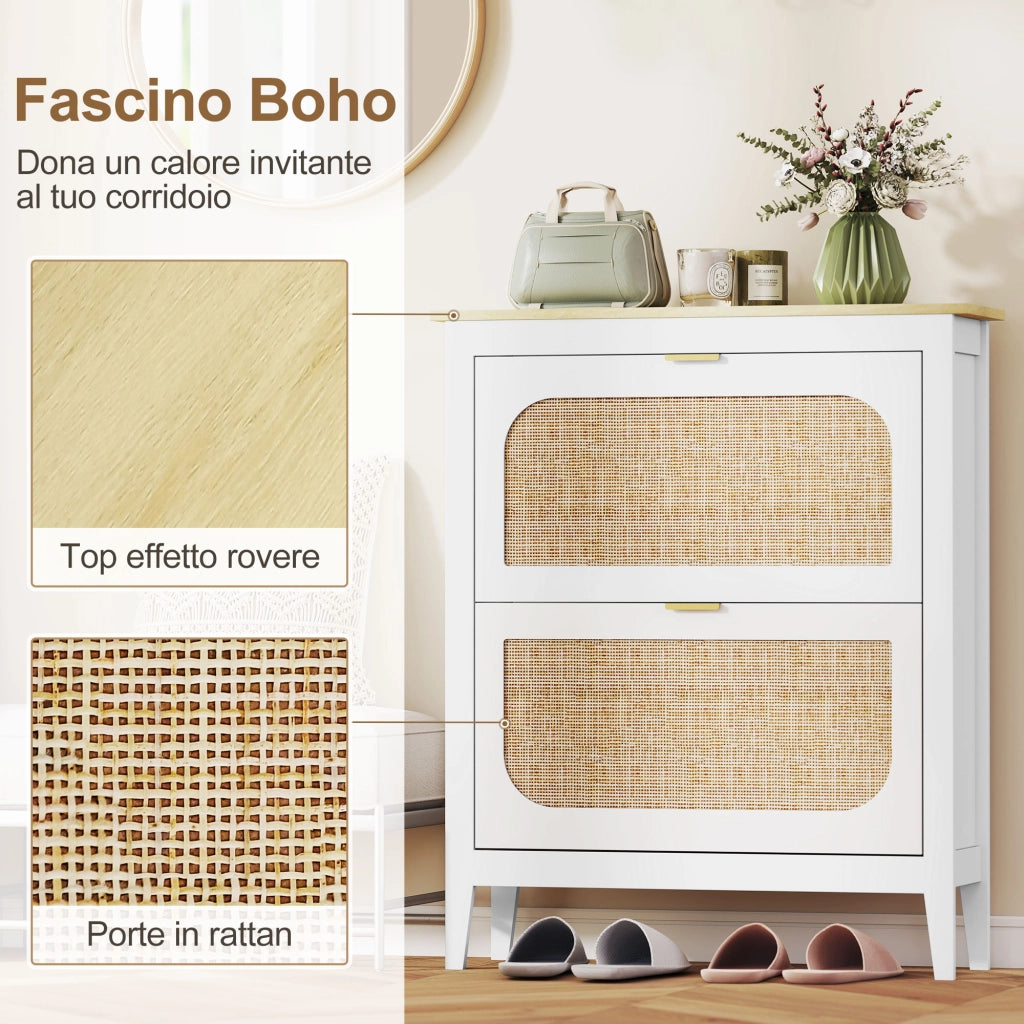 Mobiletto Scarpiera con 2 Cassetti ¨C Minimal ¨C 80x24x95.5 cm, Bianco