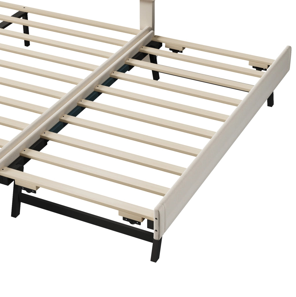 Letto imbottito 140x200 cm con letto estraibile in velluto beige