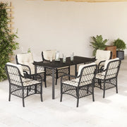 Set da Pranzo da Giardino 7 pz Nero con Cuscini in Polyrattan