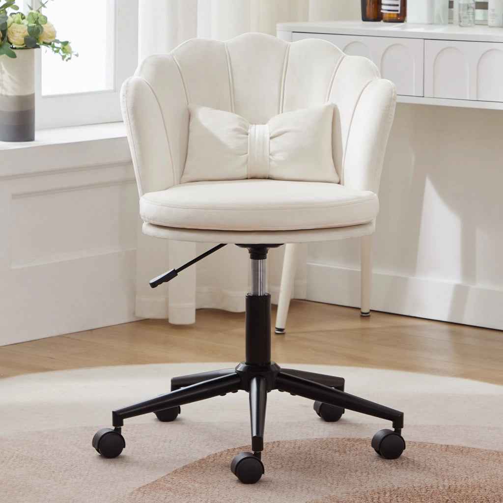 Sedia da ufficio girevole - con altezza regolabile e supporto lombare - in velluto beige