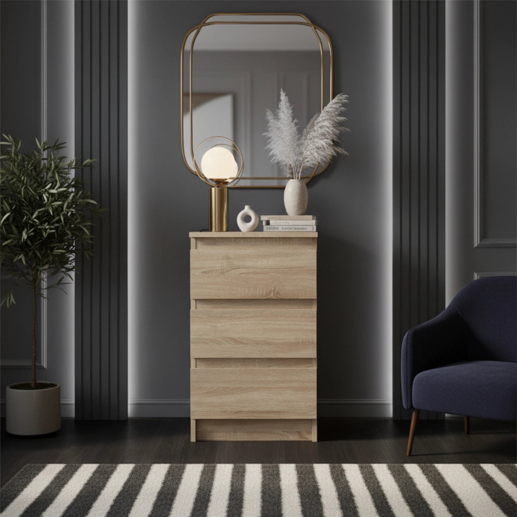 Commode SOLA - Rovere Sonoma - 3 Cassetti - Larghezza 40 cm, Altezza 69 cm, Profondit? 43 cm