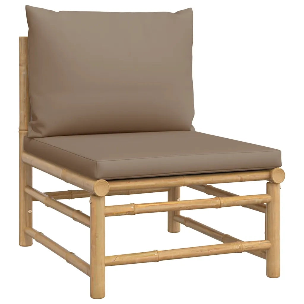 Divano Centrale da Giardino con Cuscini-Sofa Modulare-Divanetto da esterno Tortora in Bamb¨´