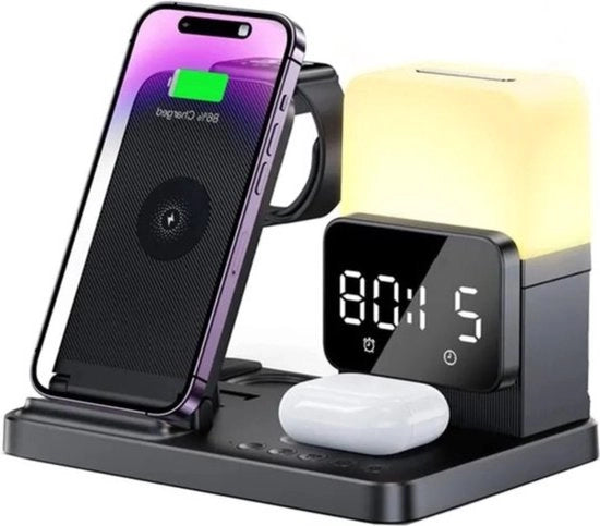 Piastra Caricatrice 6-in-1 - Con Alarme e Luce - Per Dispositivi Apple