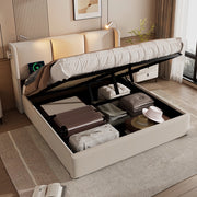Letto matrimoniale – 140x200 cm – luce USB contenitore – lino grigio