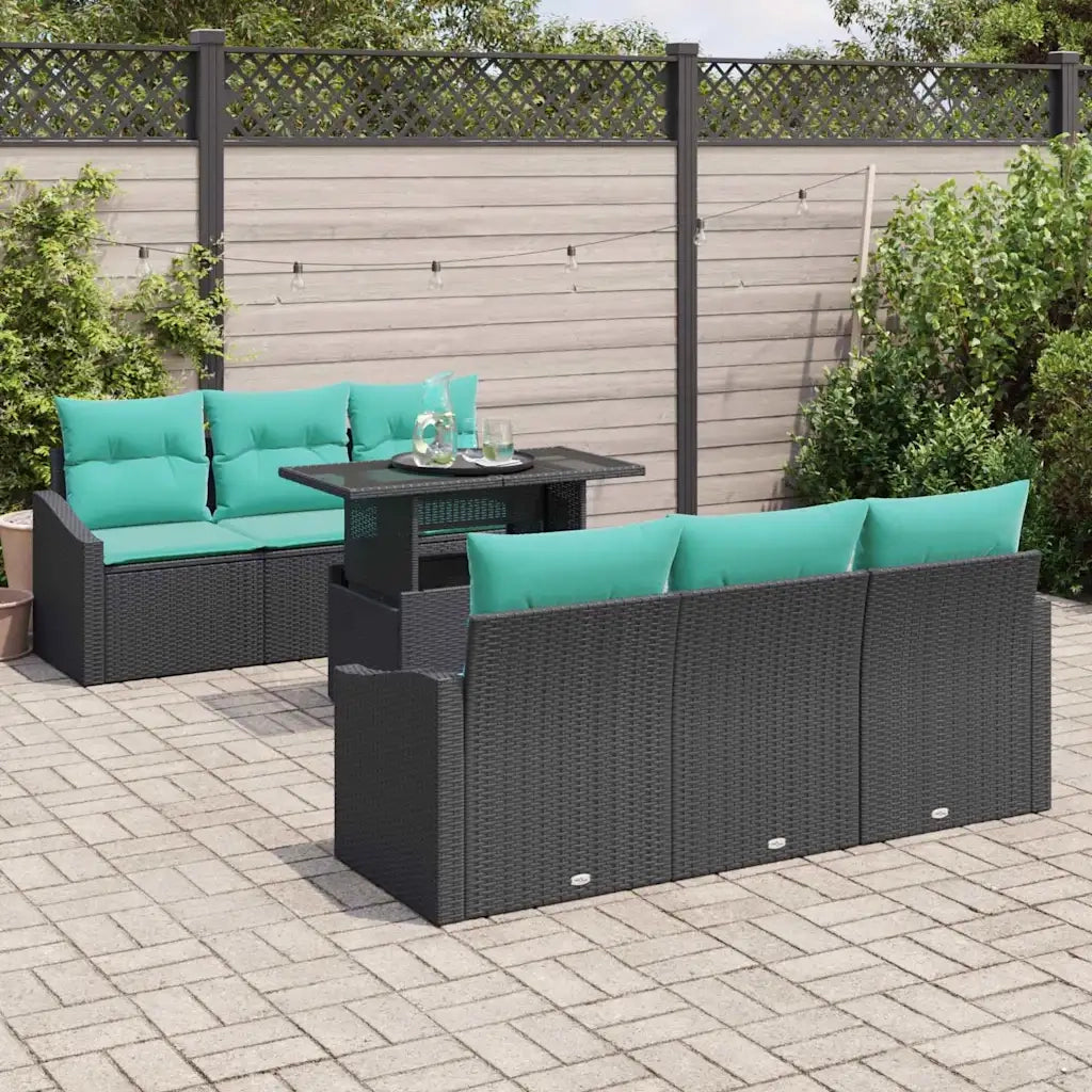 Set Divano da Giardino con cuscino 7 pcs Nero e blu polyrattan 3348932