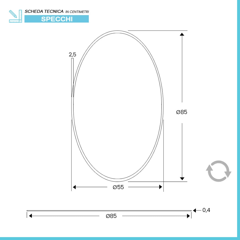 Specchio bagno ovale 55x85 cm reversibile con bisellatura 2,5 cm