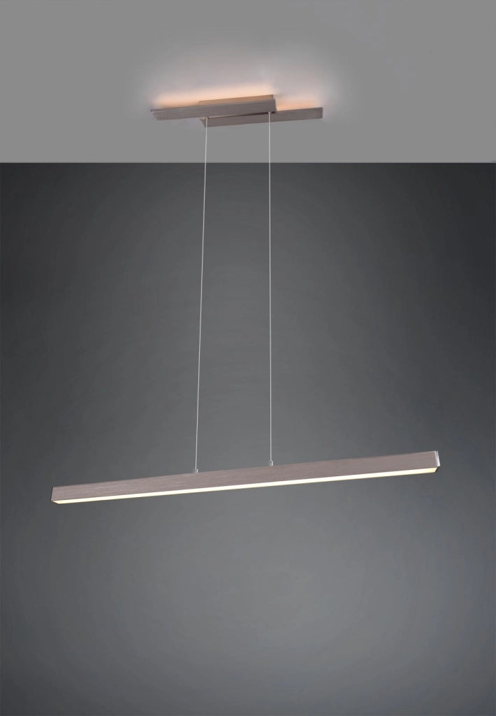 BELFAST SOSPENSIONE ANCHE RETRO-ILLUMINATA CON DIFFUSORE A BI-EMISSIONE ACCIAIO SATINATA L. 115,5CM 44W 4400LM 3000K DIMMERABILE