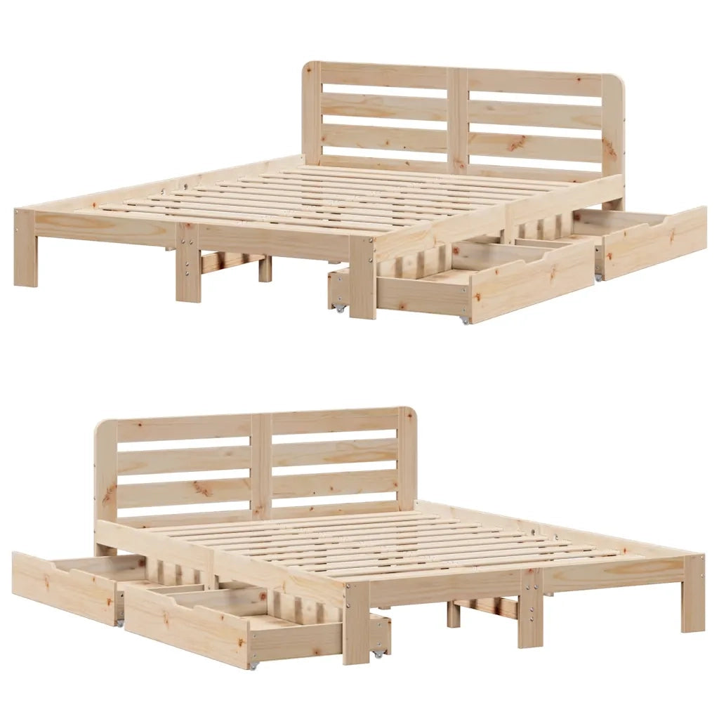 Letto senza Materasso-Struttura Letto 135x190 cm in Legno Massello di Pino 877444