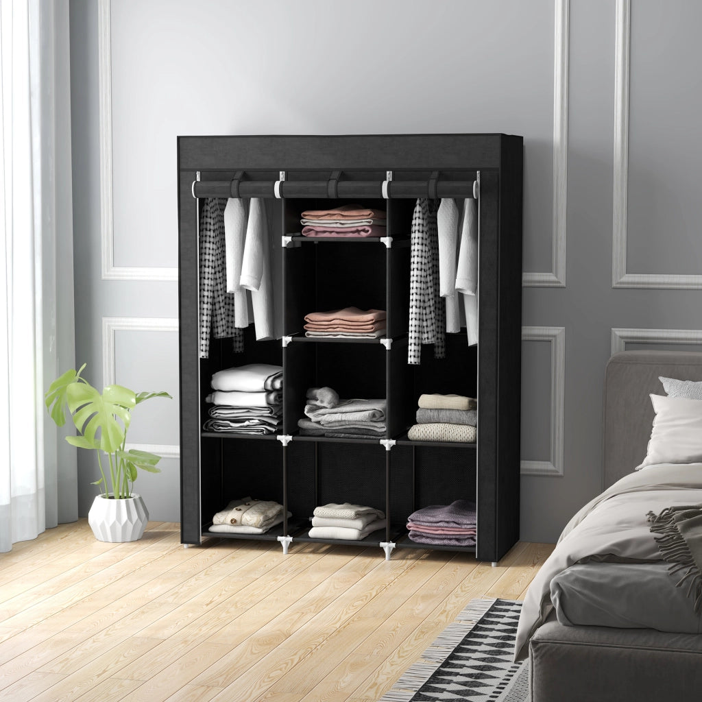 Armadio con ante ¨C Minimal ¨C nero, 8 ripiani, 2 appendiabiti