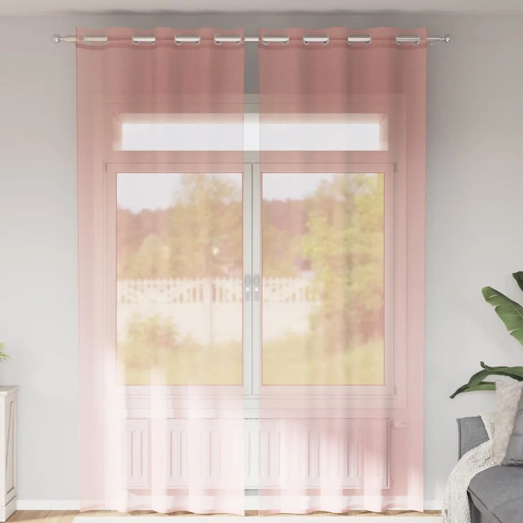 Tende in Voile con Occhielli 2 pz Rosa 140x300 cm
