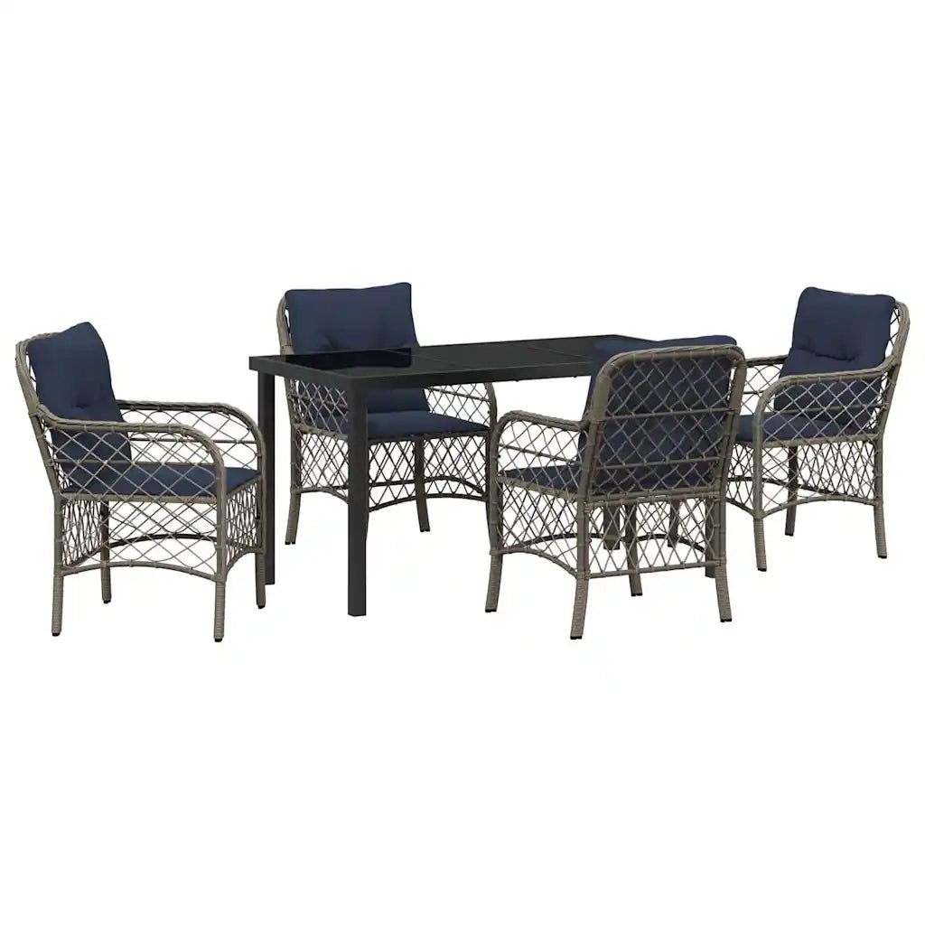 Set da Pranzo per Giardino 5 pcs Grigio e Nero Rattan