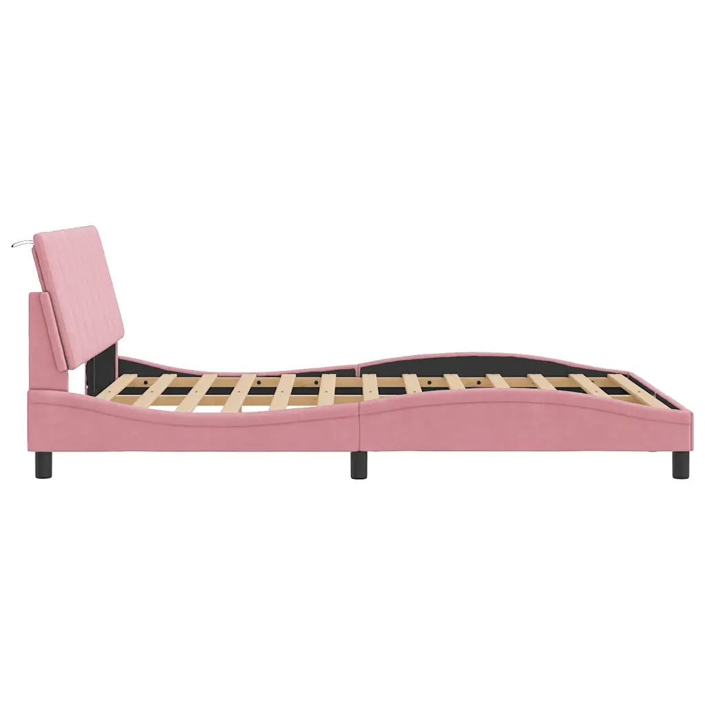 Giroletto con LED senza Materasso Hanko Rosa 140x200 cm in Velluto