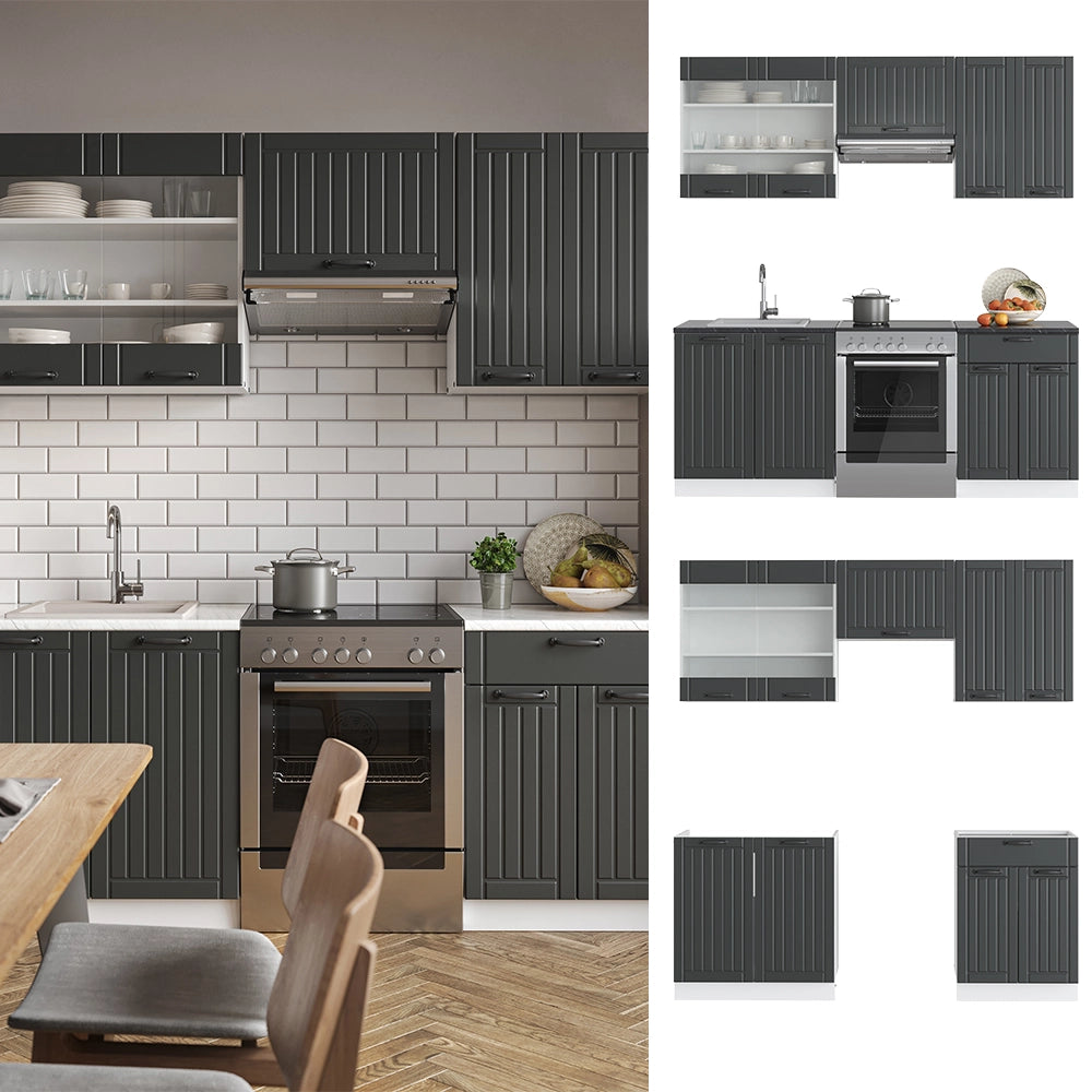 Cucina componibile Fame-Line Antracite rustico/Bianco 200 cm, PL Marmo Vicco
