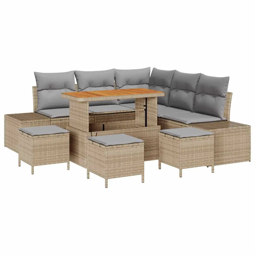 Set Divano da Giardino con cuscino 9 pcs Beige polyrattan