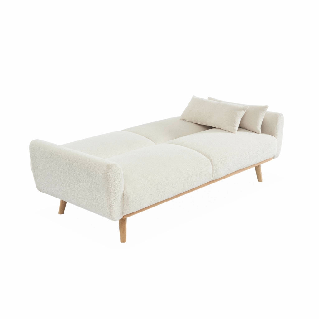 Divano letto reclinabile in bouclé, 3 posti, crema