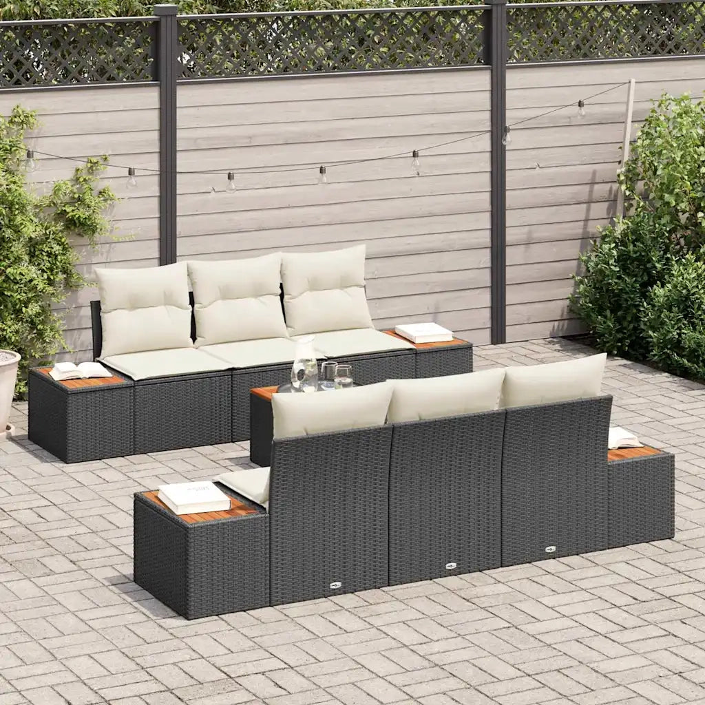 Set Divano da Giardino con cuscino 7 pcs Nero Poly Rattan