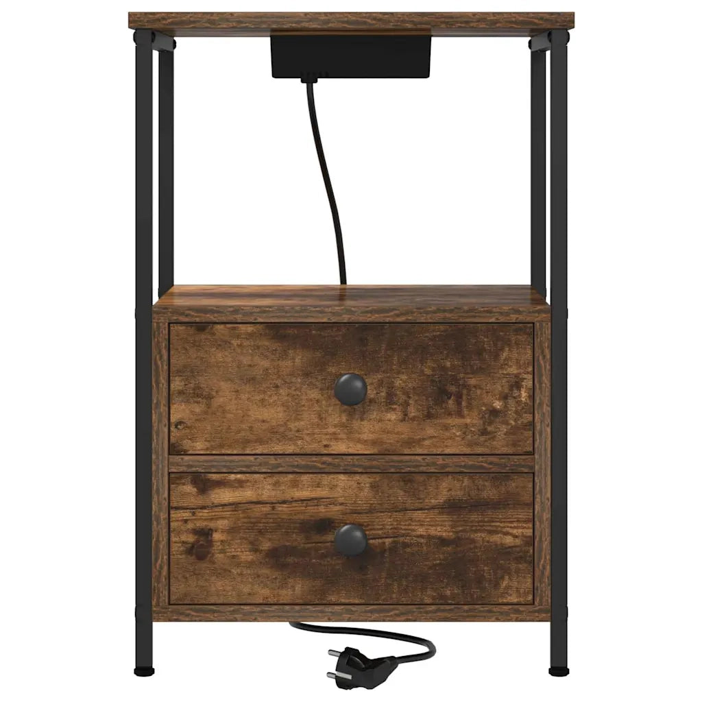 Set di 2 Comodini | Armadio da Notte | Mobiletto da notte con cassetto Rovere fum¨¦ 40 x 31 x 60 cm