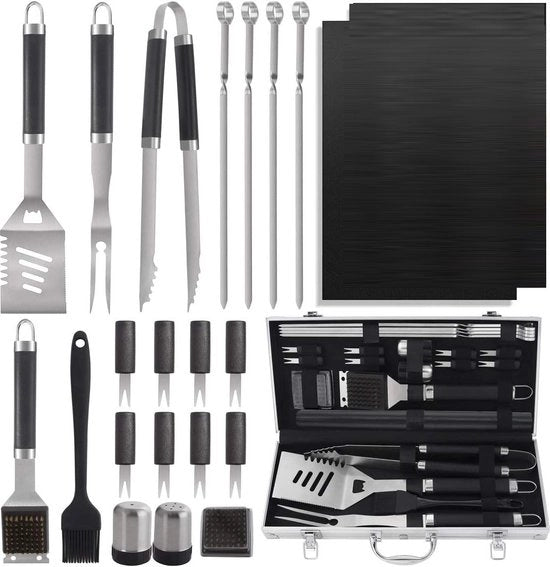 Set di accessori per barbecue - grillset - attrezzatura per barbecue - 21 pezzi - Nero