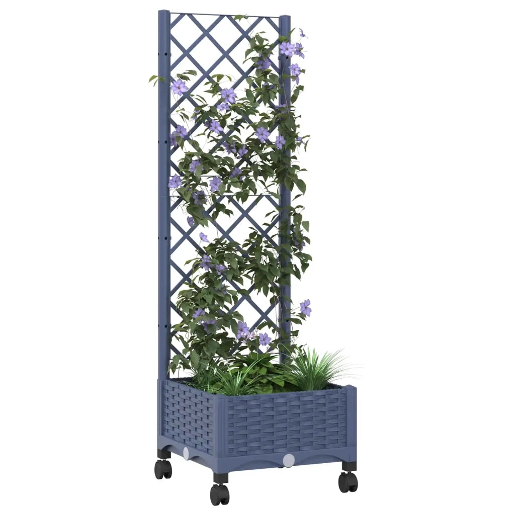 Vaso da giardino con grigliato e ruote Blu Grigio PP 3422916