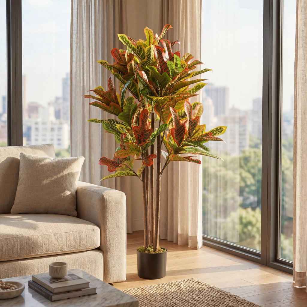 Pianta Artificiale Croton ¨C zephmum ¨C 120 cm Multicolor con Vaso