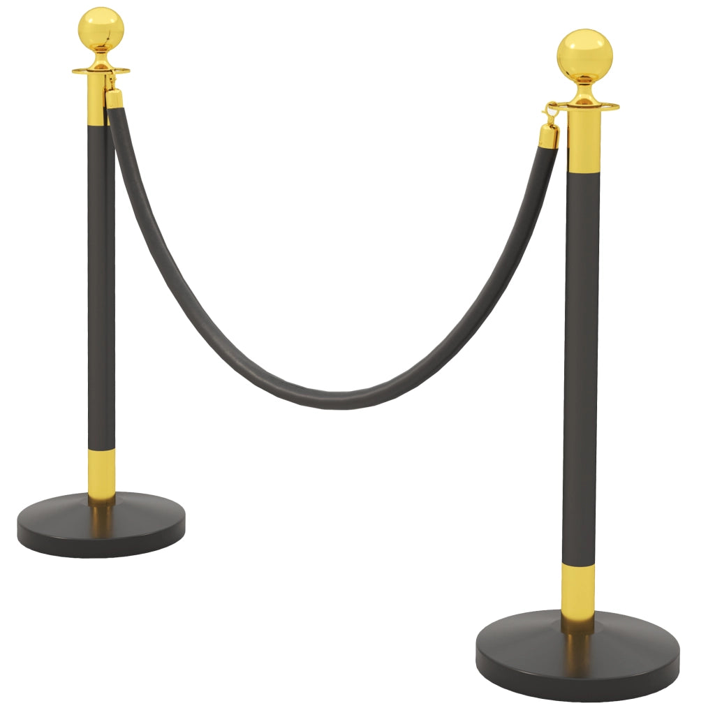 Colonnine Segnapercorso ¨C Minimal ¨C Acciaio Inox, Corda Vellutata Nera, ?32x96 cm