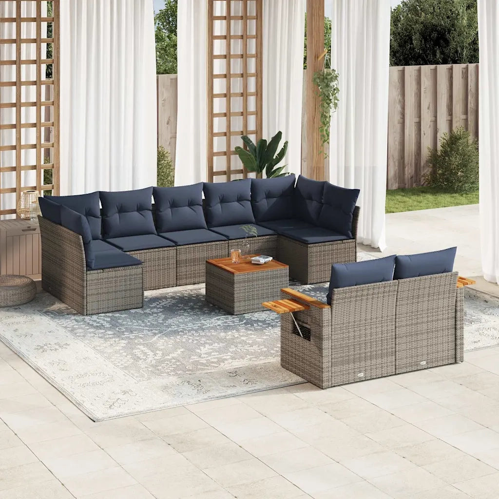 Set Divani da Giardino 10 pz con Cuscini Grigio in Polyrattan 3227139