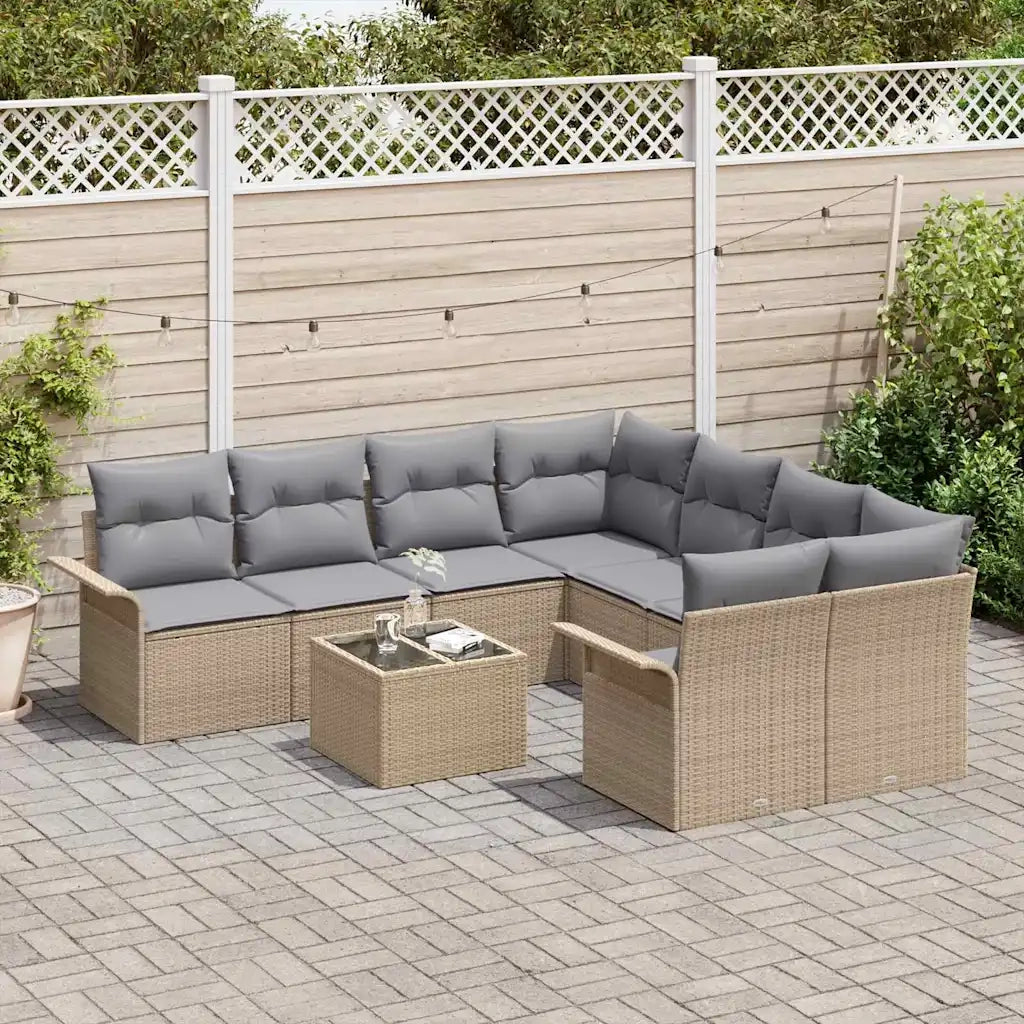 Set Divano da Giardino 9 pcs Beige Poly Rattan