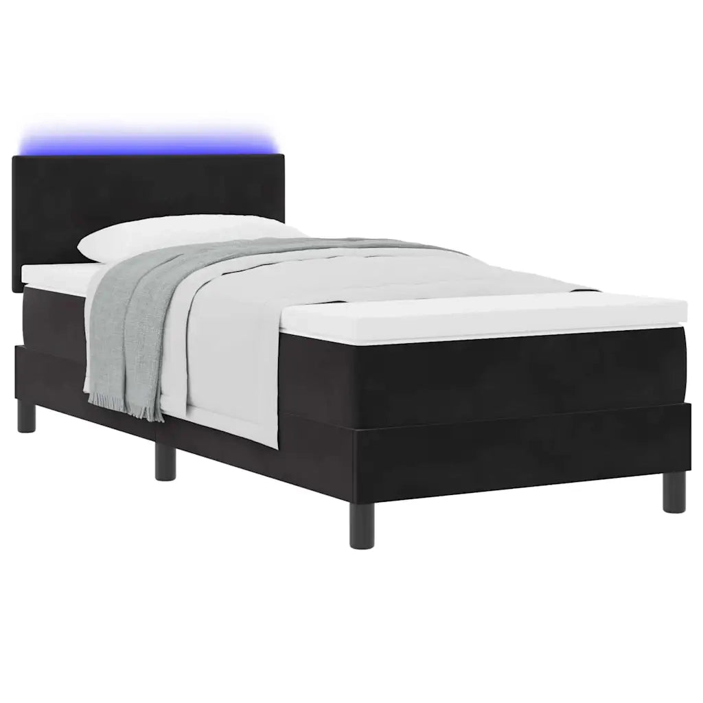 Letto a Sorgente LED con materasso Nero 90 x 200 cm Velluto
