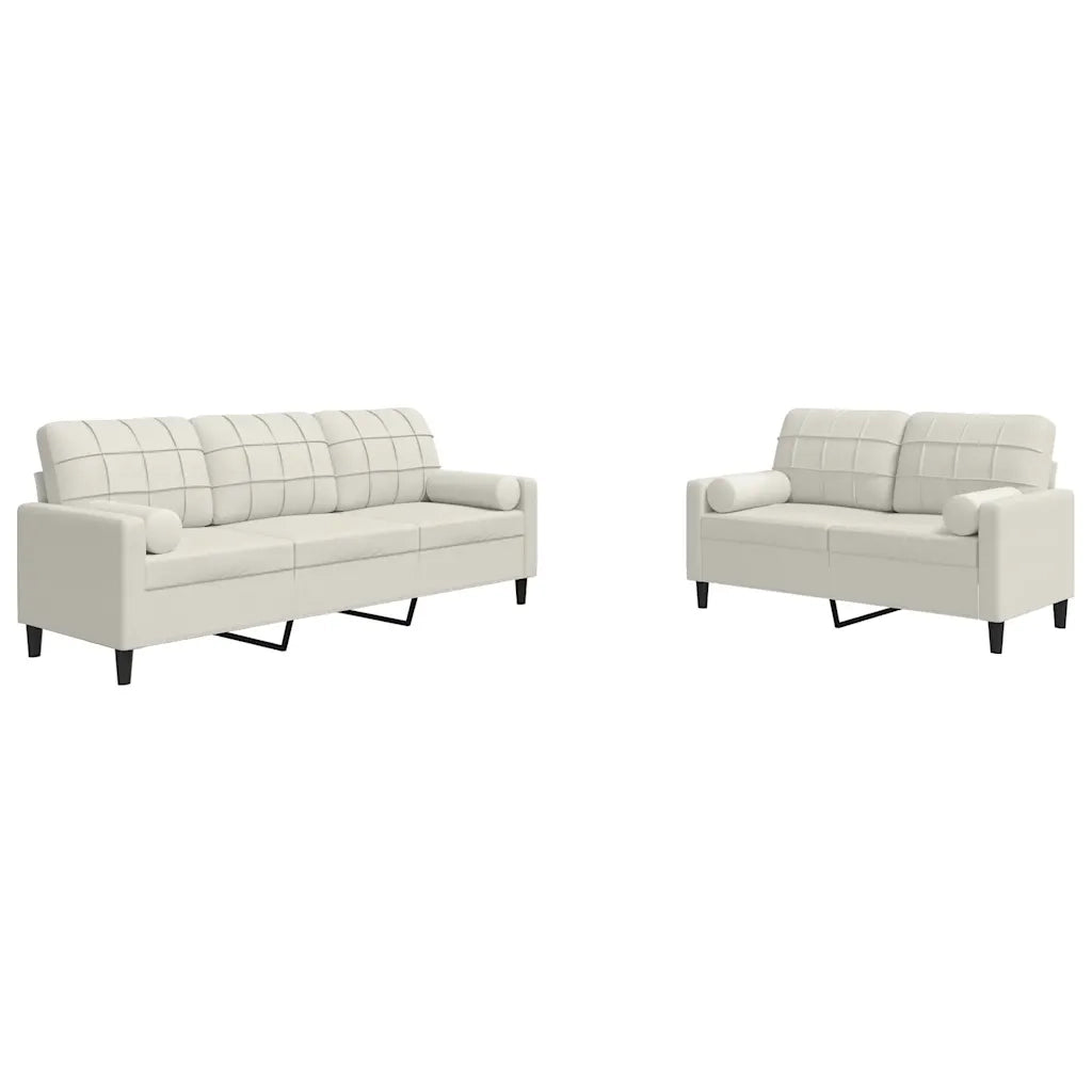 Set di Divani 2 pz con Cuscini e Rinforzi Crema in Velluto 3278419