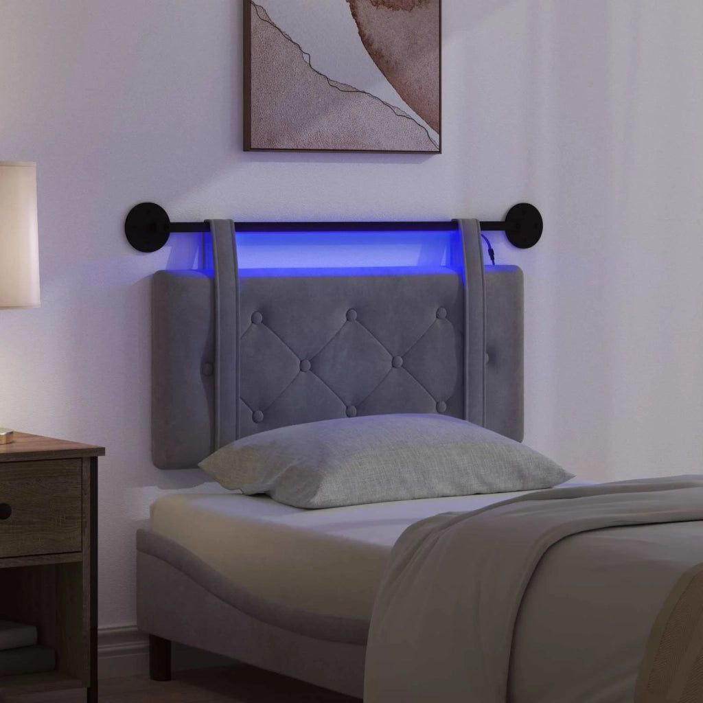 Testiera sospesa Con luce LED Grigio Scuro Velluto 3424084