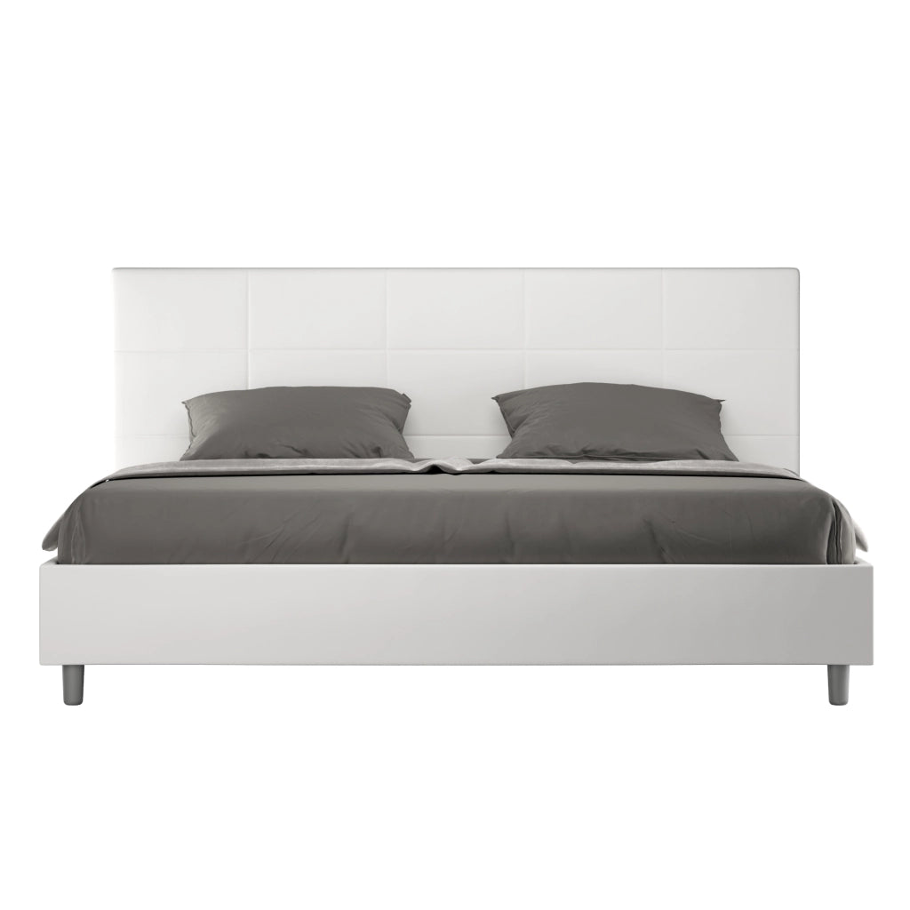 BS COM Letto matrimoniale king size senza rete imbottito 190x210 similpelle bianco