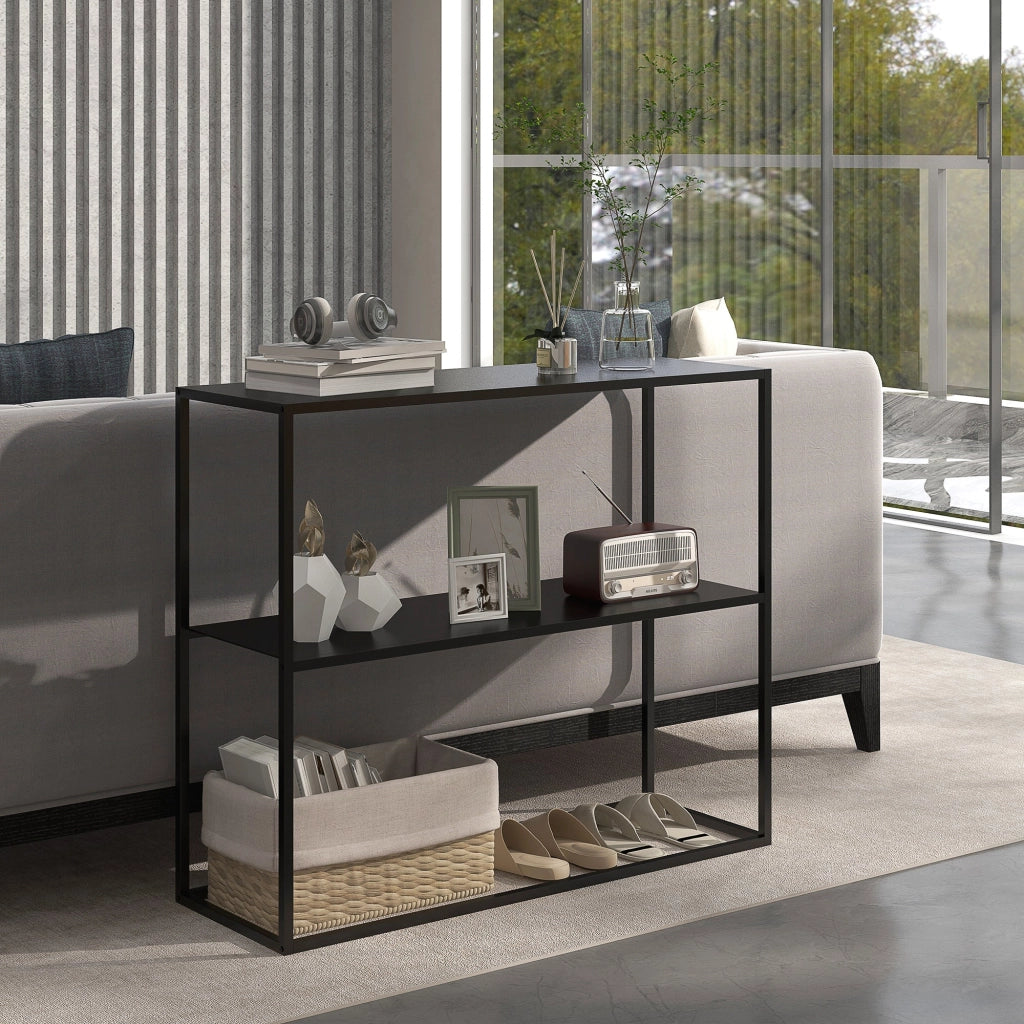 Consolle Fissa 2 Ripiani 90x30x75 cm in Acciaio Nero