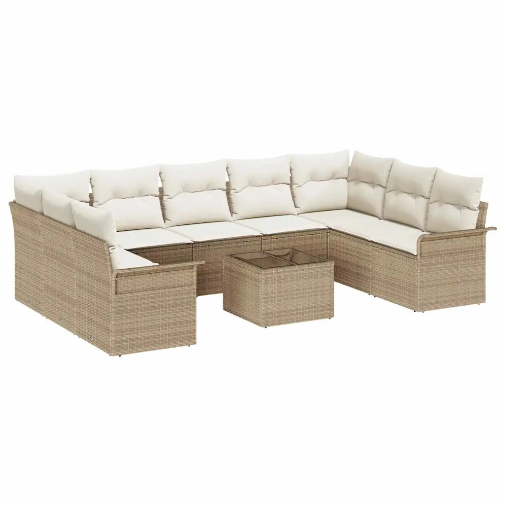 Set Divano da Giardino con cuscino 10 pcs Beige polyrattan 3345531