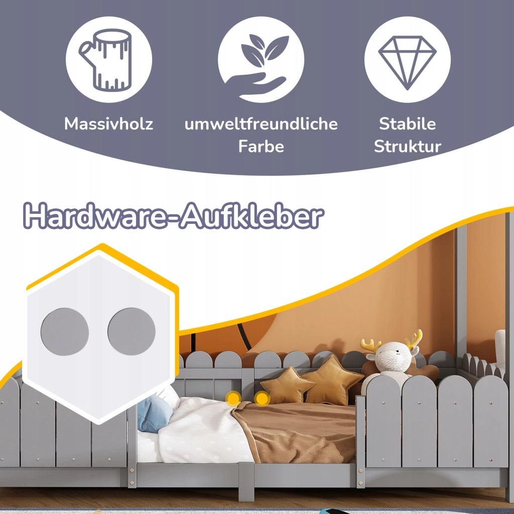 Letto per bambini 90x200 - Xylo - Legno con protezione grigio