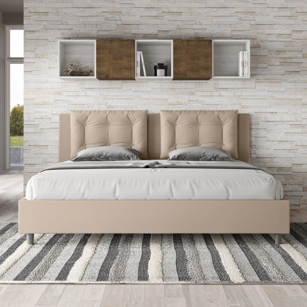 BS COM Letto senza rete imbottito 180x200 similpelle tortora