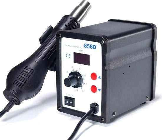 Stazione di Rilavorazione con 3 Nozze per Solderatura ad Aria Calda, Modello 858D, Temperatura da 100°C a 500°C