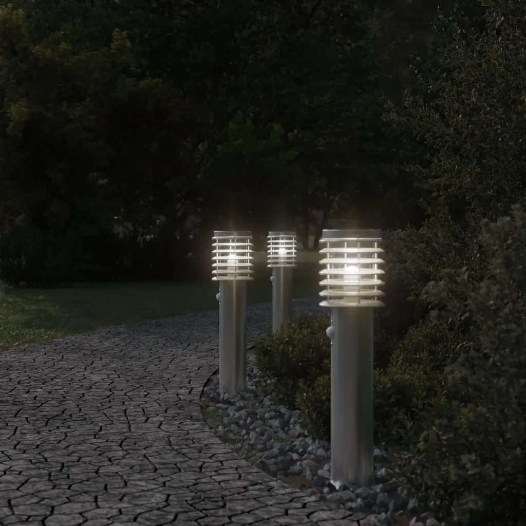 Lampade da Terra per Esterni Sensore 3 pz Argento 60 cm Acciaio 4006366