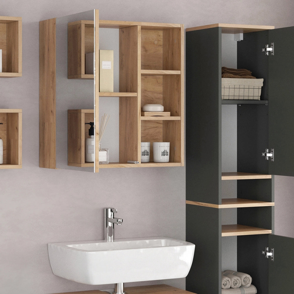 Vicco Set mobili bagno Antracite 4 parti, con armadio alto