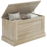 Cassapanca in Legno, Cassapanca Porta Giocattoli, con Cerniera di Sicurezza, per Soggiorno, 80 x 40 x 45 cm, Legno Naturale