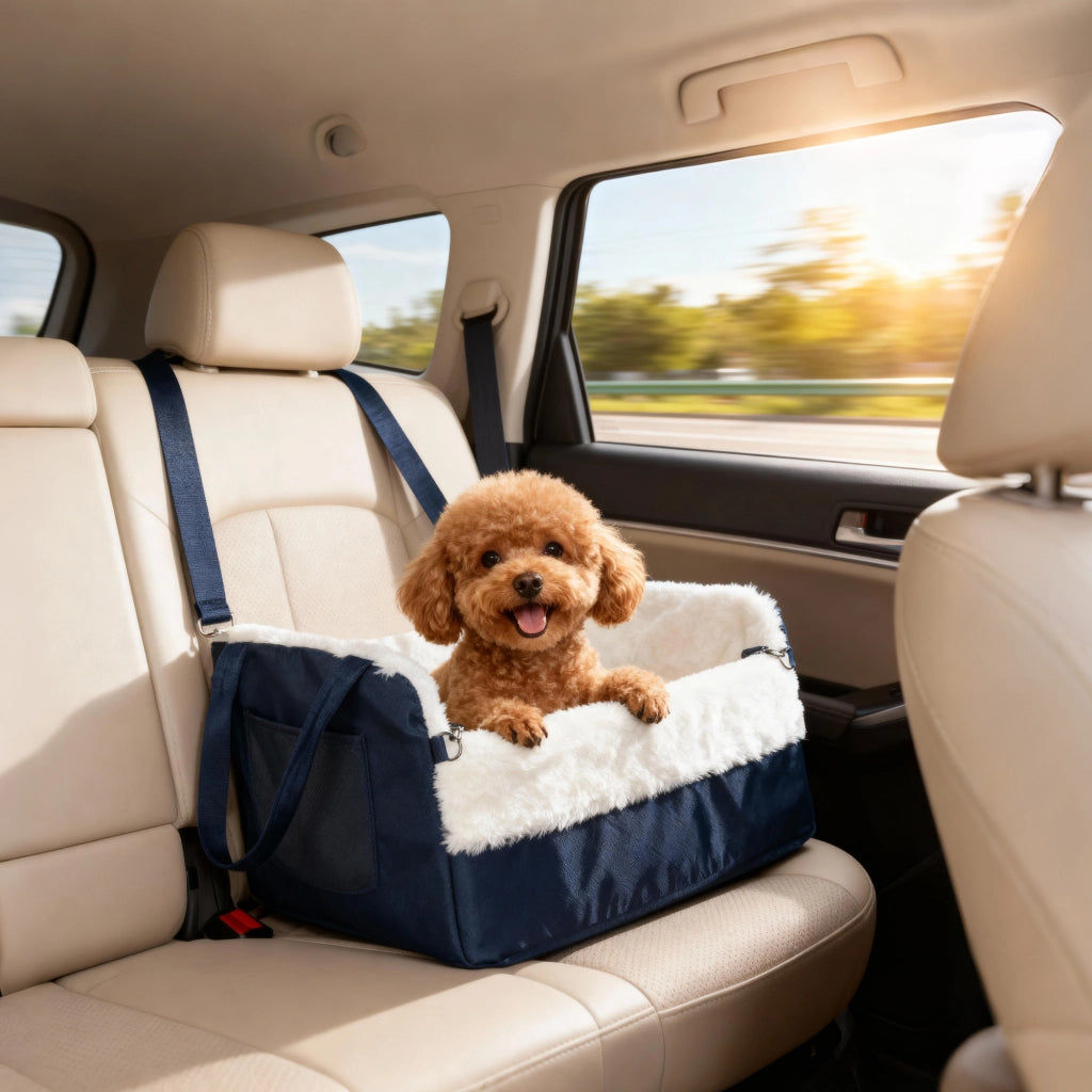 Seggiolino auto per cani ¨C Xylo ¨C con cintura di sicurezza, 55x46x32 cm, blu navy