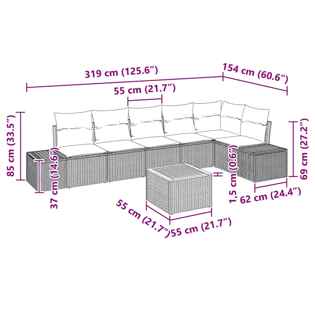 Set Divano da Giardino con cuscino 7 pcs Beige polyrattan 3347966